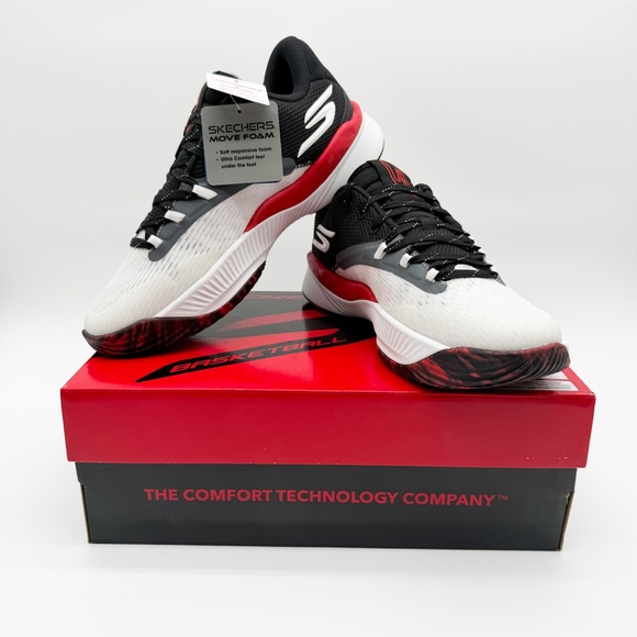 Skechers SKX Nexus Basketball Sneakers Mens Black White Red Court 7 NEW